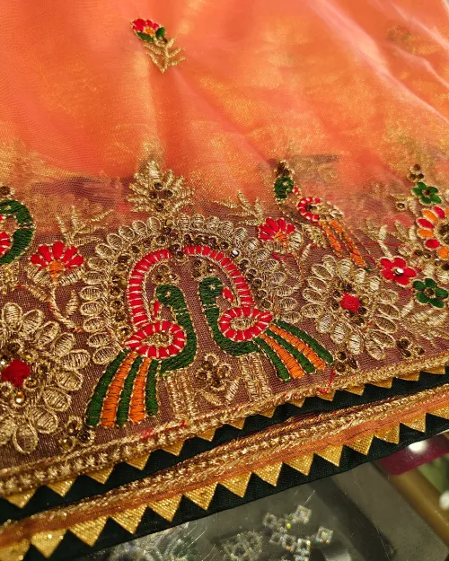 Peach Colour Stone Work Tissue Silk Saree