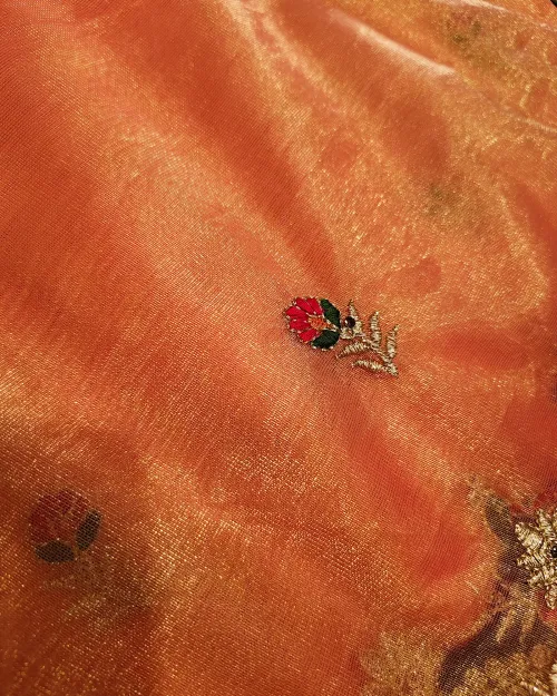 Peach Colour Stone Work Tissue Silk Saree