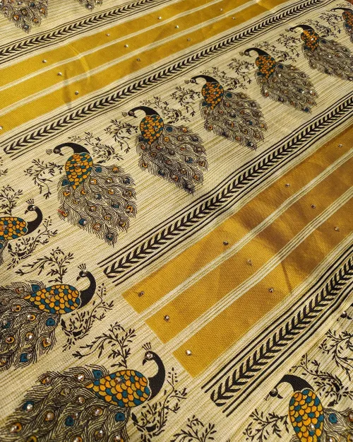 Cream Zari Work Tushar Cotton Saree