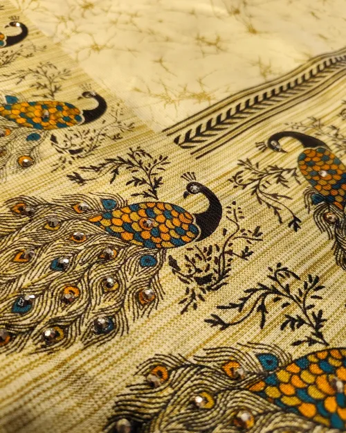 Cream Zari Work Tushar Cotton Saree