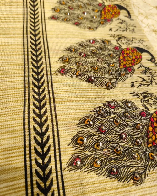 Cream Color Zari Work Tushar Cotton Saree