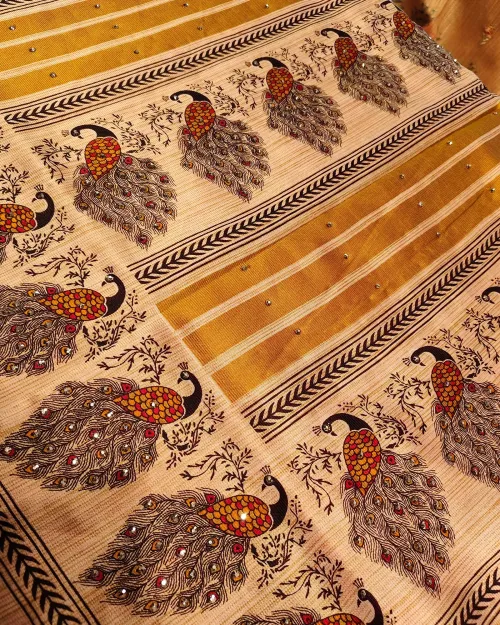 Cream Color Zari Work Tushar Cotton Saree