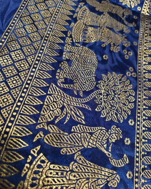 Cream Colour Zari Work Crepe Silk Saree