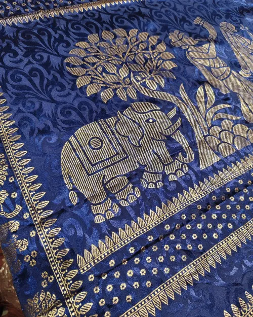 Cream Colour Zari Work Crepe Silk Saree