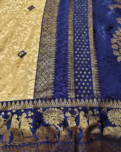 Cream Colour Zari Work Crepe Silk Saree