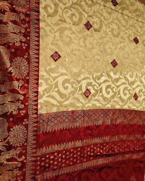 Cream Color Zari Work Crepe Silk Saree