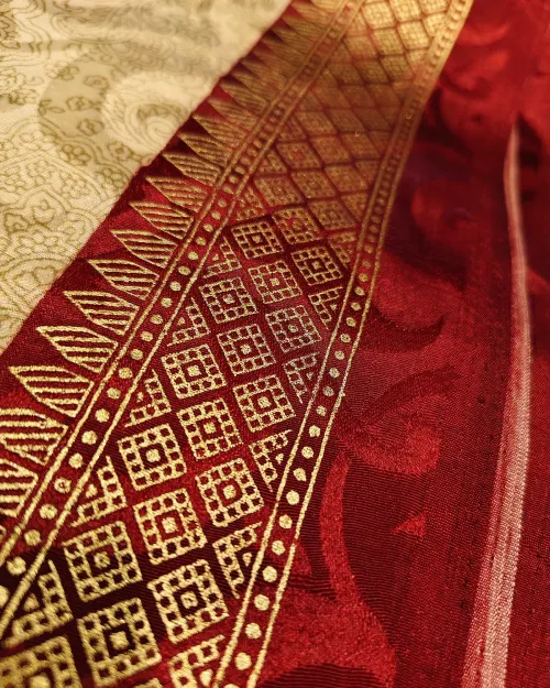 Cream Color Zari Work Crepe Silk Saree