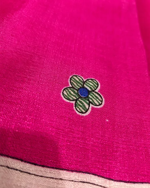 Rani Pink Madhubani Print Tushar Cotton Saree