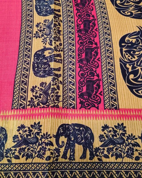 Dark Pink Madhubani Style Tushar Cotton Saree