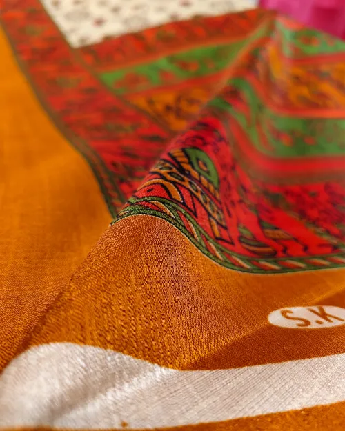 Cream Colour Madhubani Style Tushar Cotton Saree