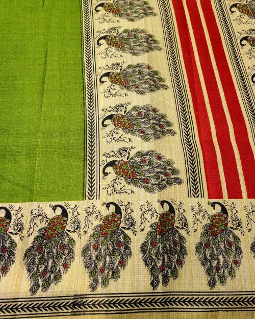 Cream Madhubani Style Tushar Cotton Saree