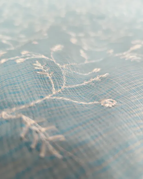 Ice Blue Color Embroidery Work Kota Cotton Saree