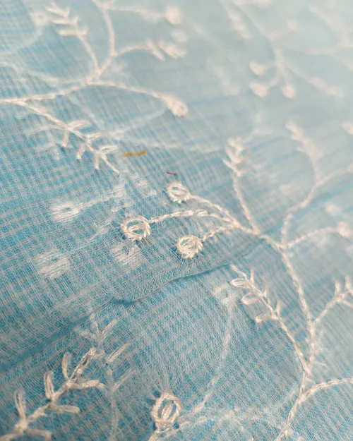 Ice Blue Color Embroidery Work Kota Cotton Saree
