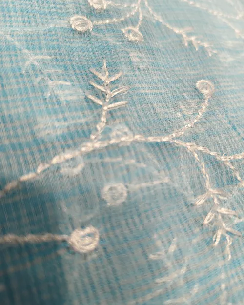 Ice Blue Color Embroidery Work Kota Cotton Saree