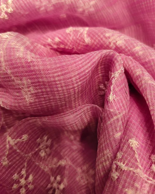 Pink Embroidery Work Kota Cotton Saree