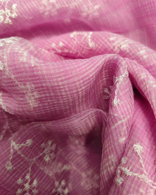 Pink Embroidery Work Kota Cotton Saree