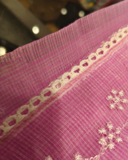 Pink Embroidery Work Kota Cotton Saree