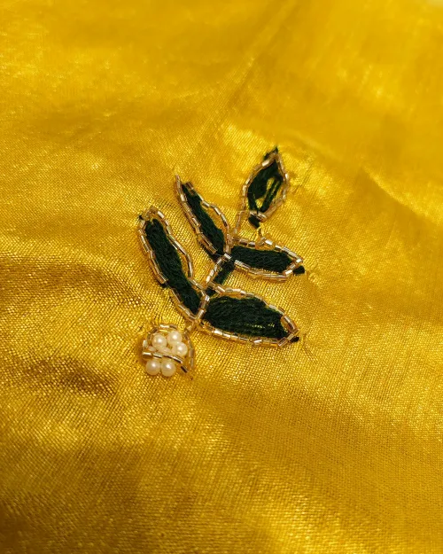 Yellow Colour Stone Work Cotton Silk Saree