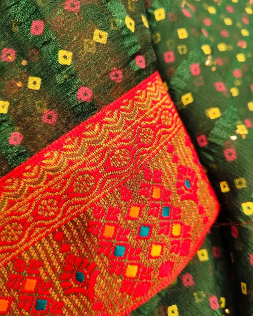 Bottle Green Color Border Style Georgette Saree