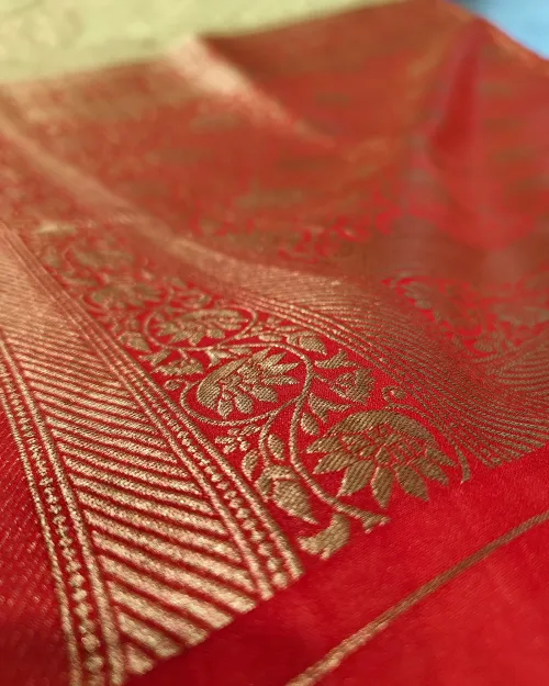 Whiteesh Cream Zari Work Dola Silk Saree