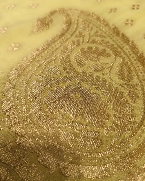 Whiteesh Cream Zari Work Dola Silk Saree