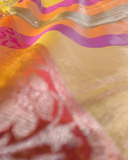 Rusty Peach Border Style Tissue Silk Saree