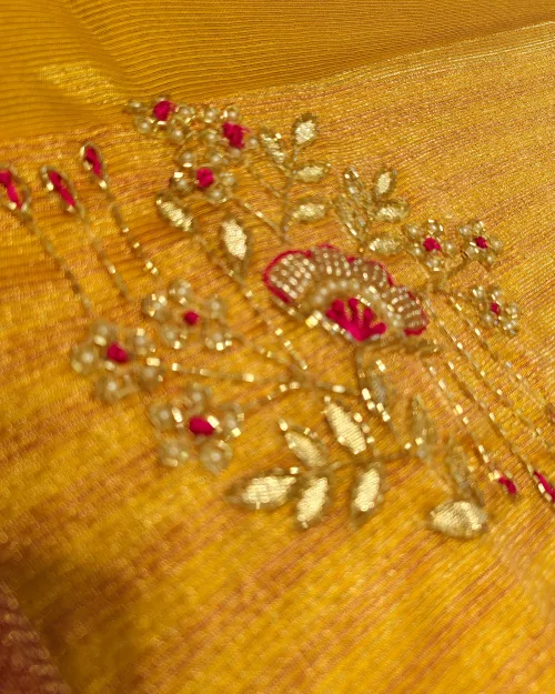 Rusty Peach Border Style Tissue Silk Saree