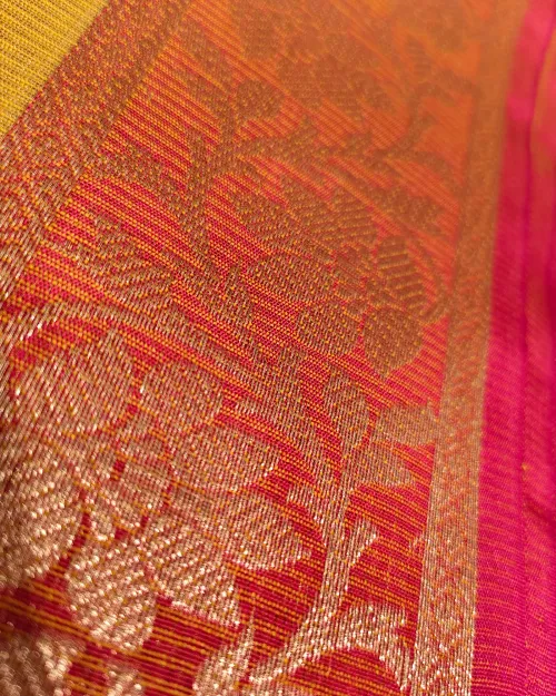 Rusty Peach Border Style Tissue Silk Saree