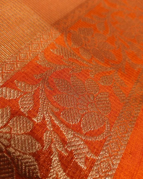Rusty Peach Border Style Tissue Silk Saree