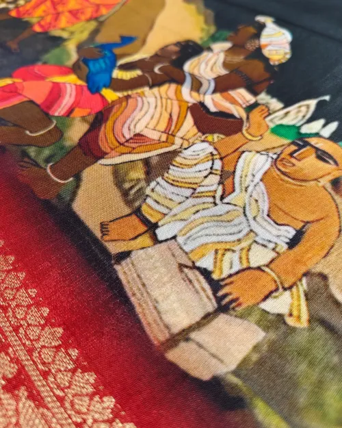 Black Color Printed Crepe Silk Saree