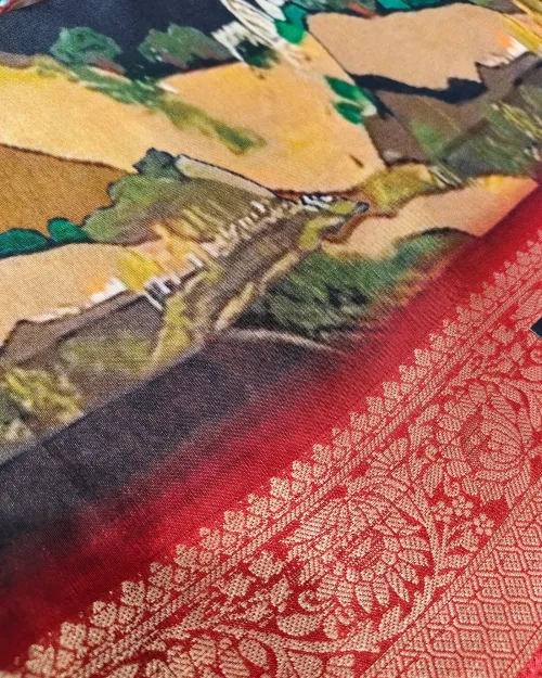 Black Color Printed Crepe Silk Saree