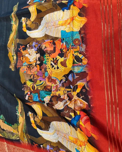 Black Color Printed Crepe Silk Saree
