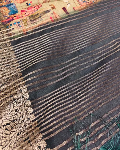 Green Color Printed Crepe Silk Saree
