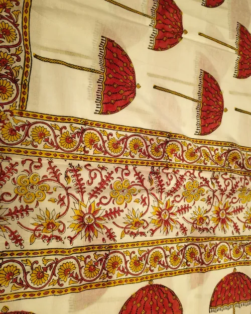 White Printed Cotton Saree