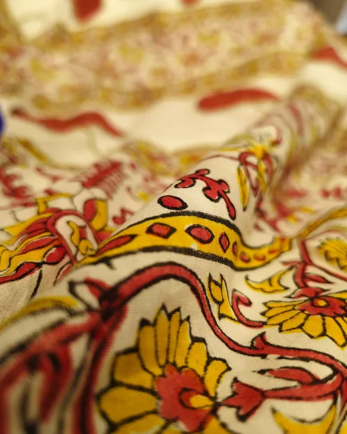 White Printed Cotton Saree