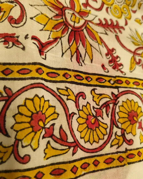 White Printed Cotton Saree