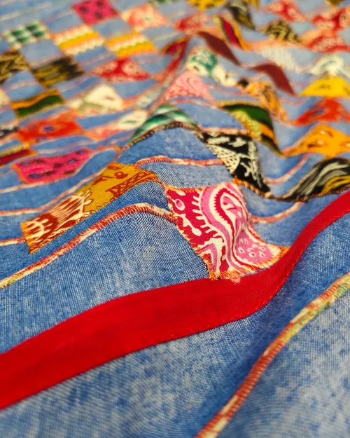 Light Blue PatchWork Mulmul Cotton Saree