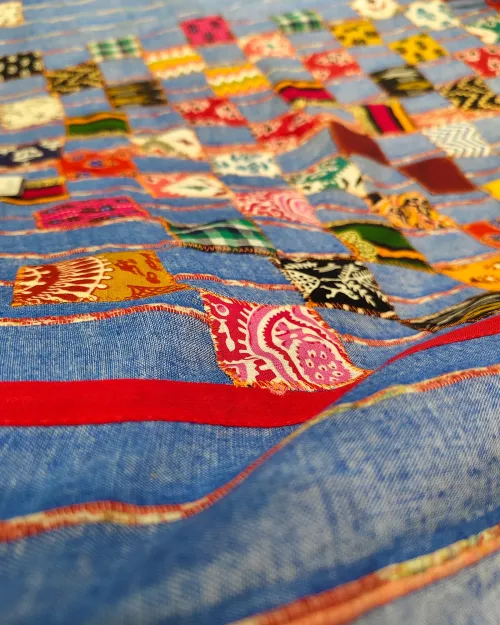 Light Blue PatchWork Mulmul Cotton Saree