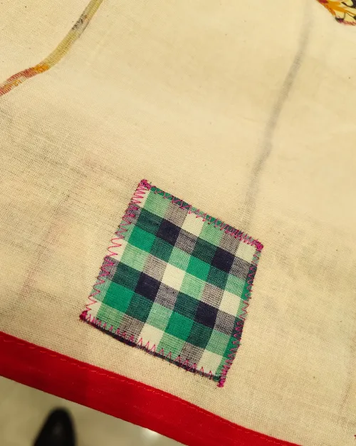 White PatchWork Mulmul Cotton Saree