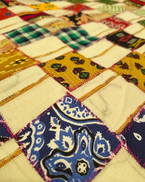 White PatchWork Mulmul Cotton Saree