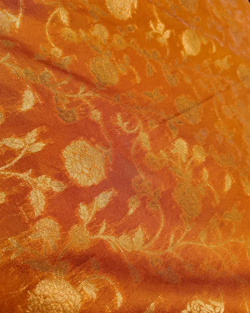 Mustard Color Zari Work Chinon Silk Saree