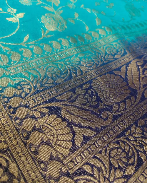 Sky Blue Zari Work Chinon Silk Saree