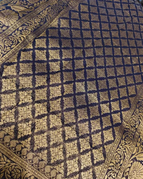 Sky Blue Zari Work Chinon Silk Saree