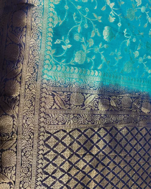Sky Blue Zari Work Chinon Silk Saree