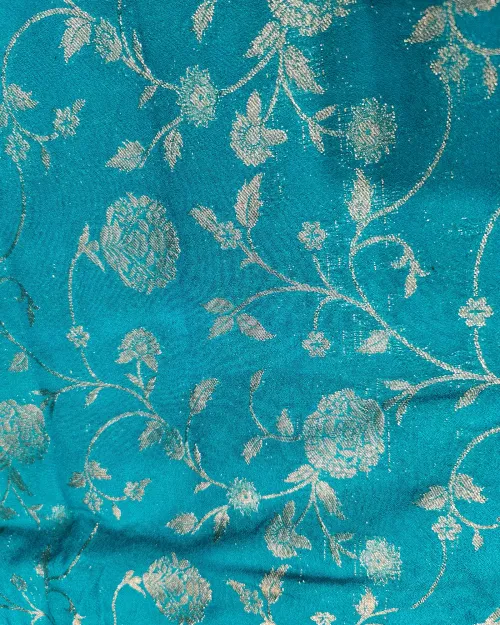 Sky Blue Zari Work Chinon Silk Saree