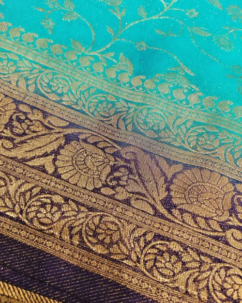 Sky Blue Zari Work Chinon Silk Saree