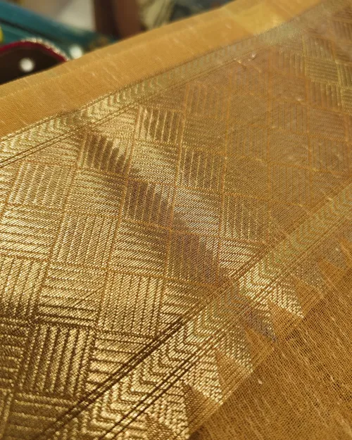 Beige Zari Work Chanderi Silk Saree