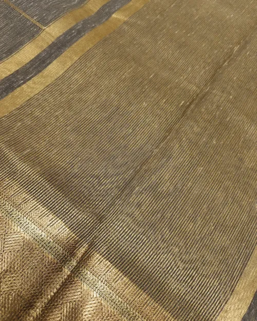 Grey Color  Zari Work Chanderi Silk Saree