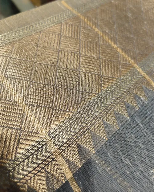 Grey Color  Zari Work Chanderi Silk Saree