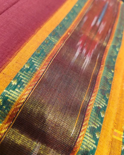 Maroon Color Cotton Border Style Saree